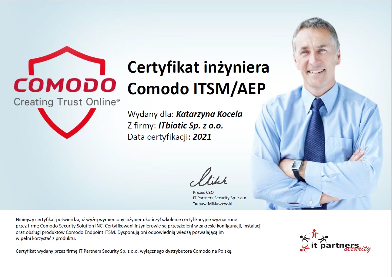 Certyfikat inżyniera Comodo ITSM /AEP