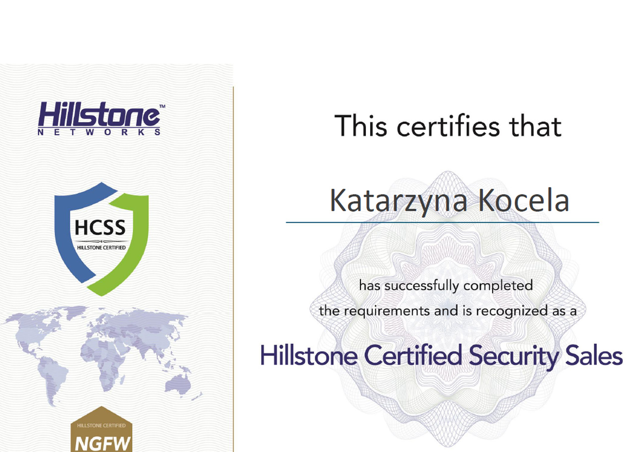 Certyfikat Hillstone Networks